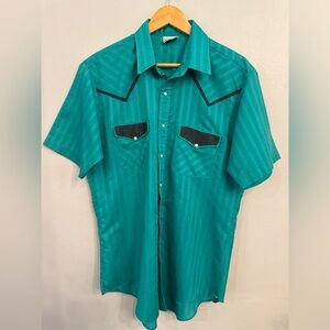 Teal and Black Men's Western Shirt